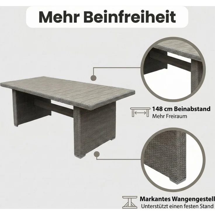 byLIVING Gartentisch BRISBANE (192 x 92, H 75 cm), Alu-Gestell, PE Rattan dunkelgrau Polywood naturfarbig – Bild 4
