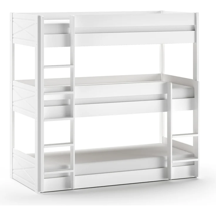 Etagenbett Karyl 206x105x200 3-fach Hochbett Massivholz Weiß – Bild 4