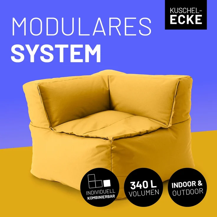 Lumaland Sitzsack-Sofa, Polyester, Eckteil, Senfgelb, 70 x 81 x 81 cm – Bild 2