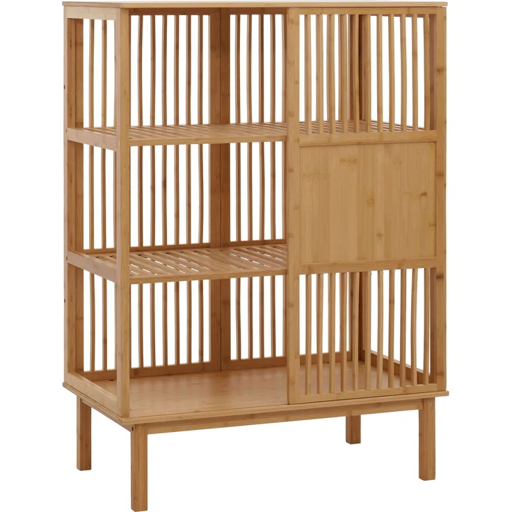 Mendler 'HWC-N81' Badregal mit 3 Regalböden und Schiebetür, Bambus natur, 80 x 45 x 112 – Bild 9