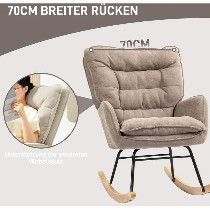 HOMCOM Schaukelstuhl mit Chenilleoptik (Schwingsessel, 1 St), bis 120 kg Belastbarkeit für Schlafzimmer, Wohnzimmer, Braun – Bild 5