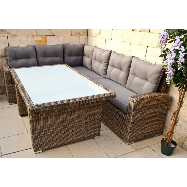 Ragnarök Möbel-Design Gartenlounge-Set Dining Lounge Wieland M, (Set, Ecksofa + Tisch, Polyrattan, inkl. aller Polster), integrierte Staufächer unter der Ecklounge, sehr großer Tisch