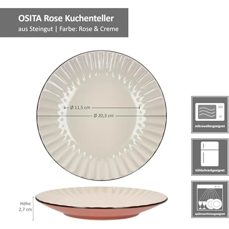MÄSER Frühstücksteller Mäser OSITA Rose Weiß 6x Kuchenteller Steingut 6 Personen – Bild 6