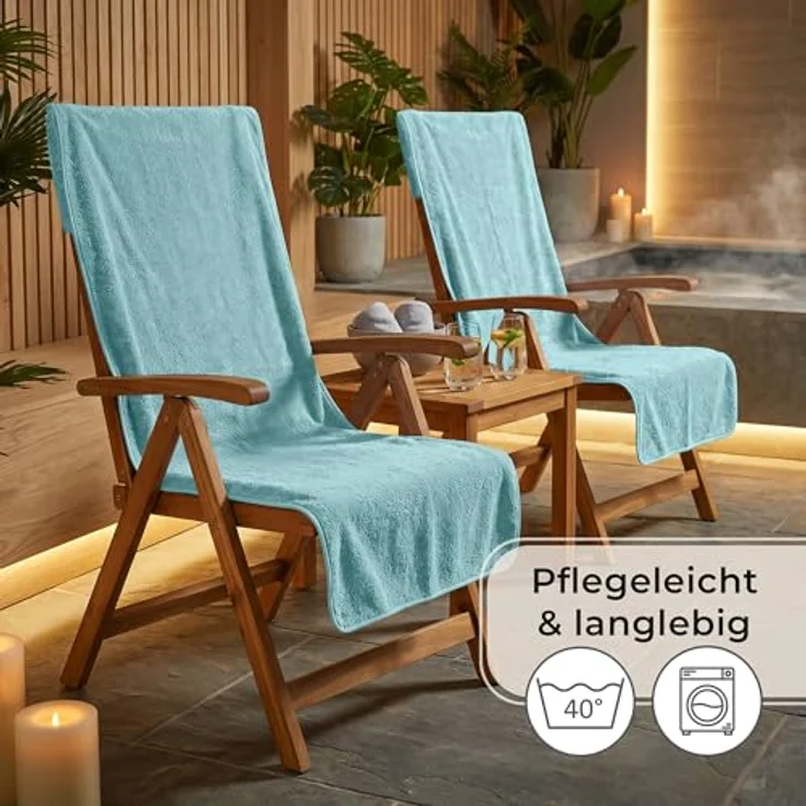 Laynenburg Handtuch Frottee Schonbezug Gartenstuhl, Baumwolle (2-St), Handtuch-Bezug Hochlehner - Stuhl-Bezug mit Umschlag für Campingstuhl – Bild 7
