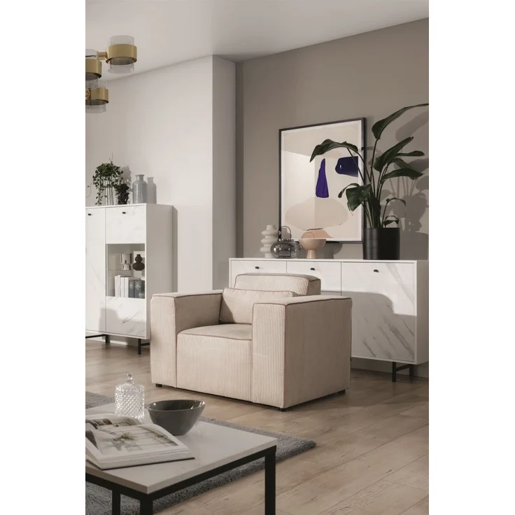 Ecksofa Schlafsofa inkl. Sessel WALDO Stoff Poso Beige Ottomane Links – Bild 5