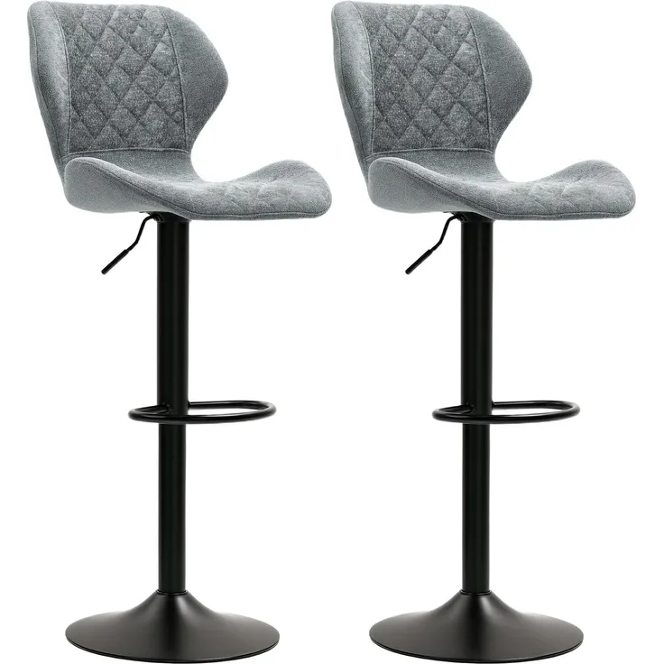 HOMCOM Barhocker 2er-Set, Drehbar Höhenverstellbar Barstuhl mit Chenille-Optik, Gepolstert Küchenstühle mit Rückenlehne und Fußstütze Tresenhocker für Küche, Stahl Dunkelgrau