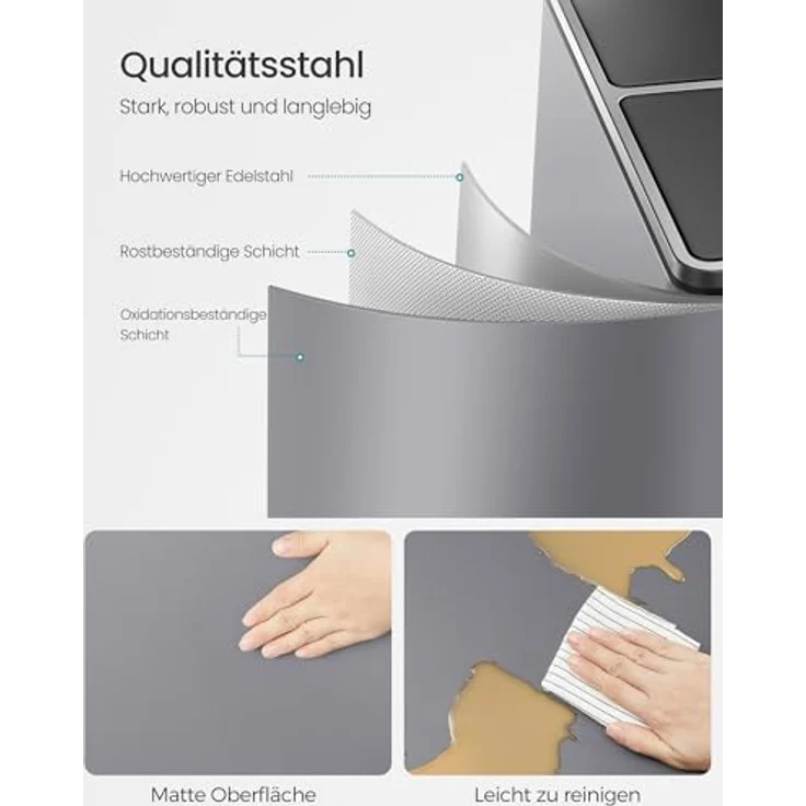 SONGMICS Mülleimer, 2 x 30 Liter, 2 Fächer, Mülltrennsystem, Treteimer, Abfalleimer Küche, 15 Müllsäcke, Metall, Inneneimer aus Kunststoff, Klappdeckel, Softclose, luftdicht, schiefergrau – Bild 4