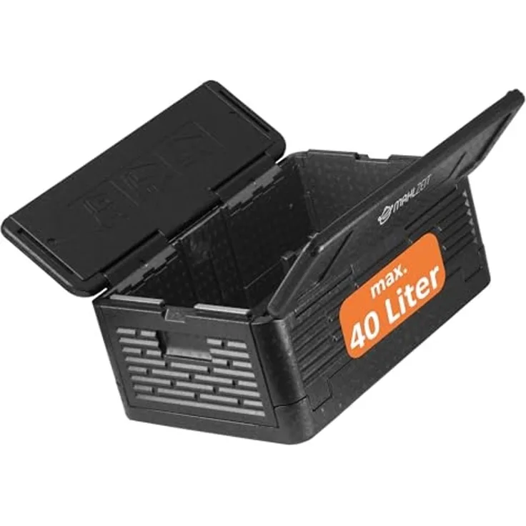 Mahlzeit Thermobehälter Thermobox faltbar, 60 x 40 x 25,5cm 40 L, Schwarz, Styroporbox, Styropor