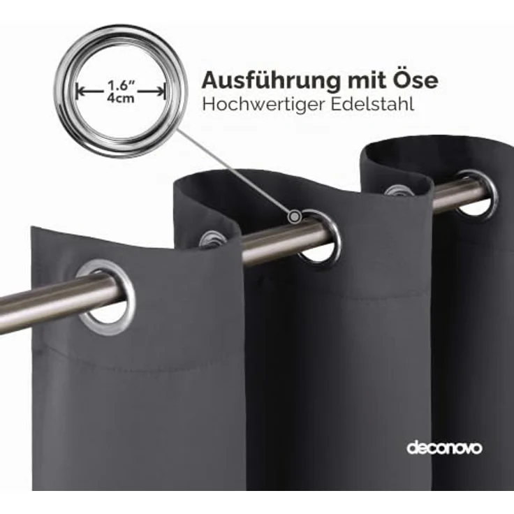 Deconovo Verdunkelnde Gardinen mit Ösen Blickdicht Türvorhang Dunkelgrau | 1 Stück, H180 x B140 cm, Hitzeschutz Gardine, Blackout Curtain, Sichtschutz, Thermovorhang für Schlafzimmer und Wohnzimmer – Bild 6