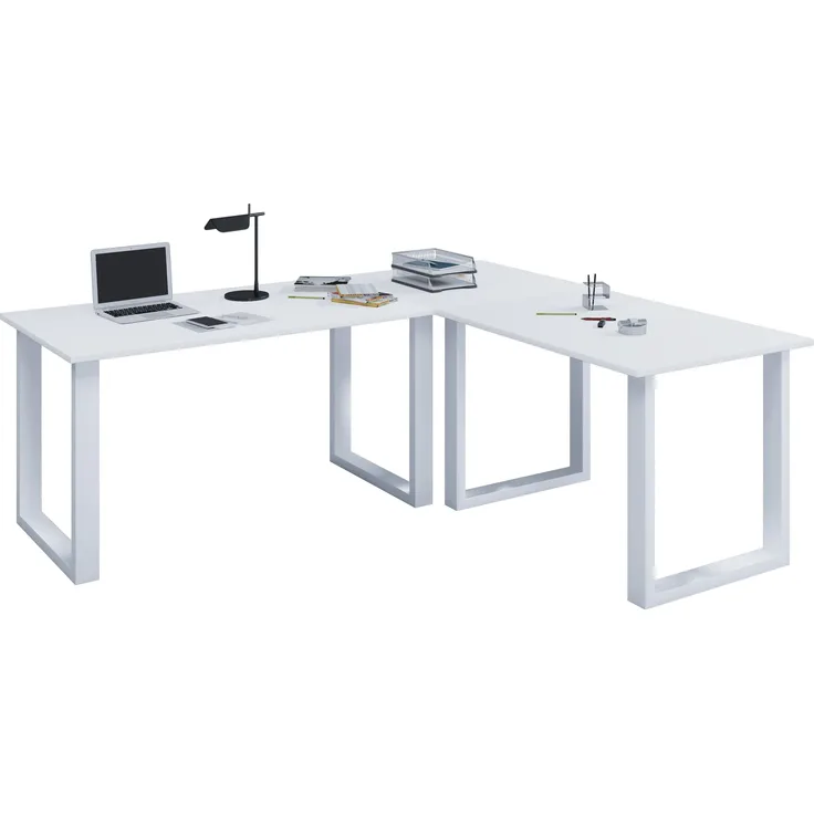 VCM Schreibtisch Lona 916494 Weiß / Weiß H. 76 x B. 220 x T. 160 cm
