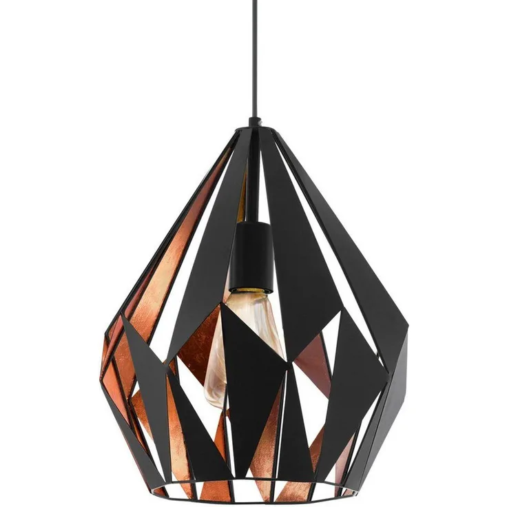 Eglo 49254 Hängeleuchte CARLTON 1 Stahl schwarz, kupfer, E27 1X40W H:110cm Ø31cm dimmbar