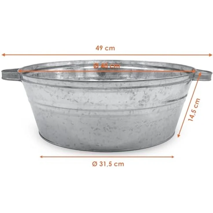 Spetebo Pflanzschale Metallwanne verzinkt mit Griffen (silber, 1 St, Ø 40 cm), Metall Gartenteich Wanne silber verzinkt – Bild 2