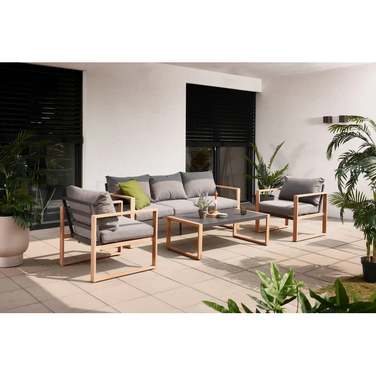 Primaster Gartenmöbel-Set Marbella Aluminium in Holzoptik Lounge Set Sitzgruppe – Bild 5
