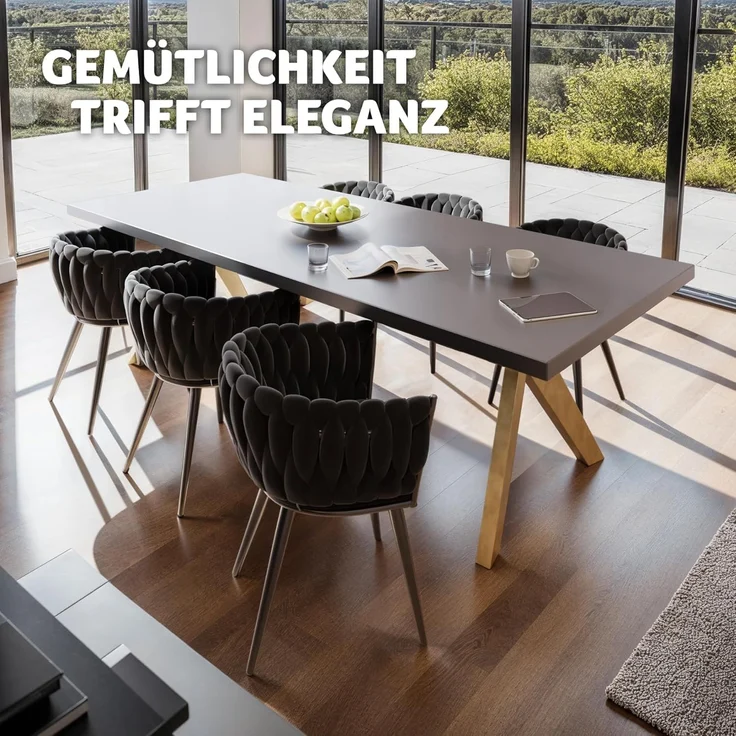 tectake Esszimmerstuhl Astano (6er Set, 6 St), gepolstert, mit Samtbezug, Knotendesign – Bild 11