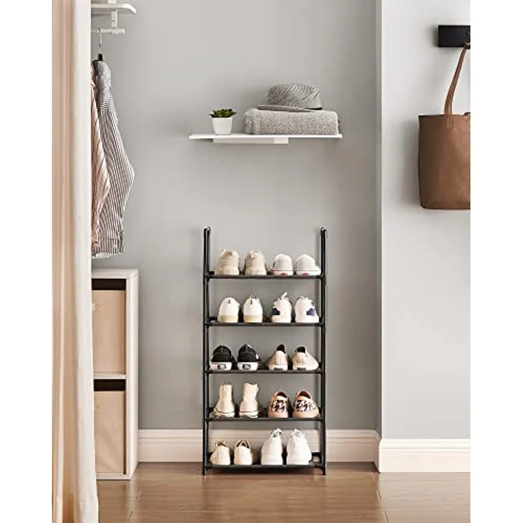 Songmics Schuhregal, 5 Ebenen, Schuhablage, Schuhaufbewahrung, schmal, 28 x 45 x 89 cm, Metallgestell, Ablagen aus Vliesstoff, für Flur, Schlafzimmer, schwarz LSH005B02 – Bild 3