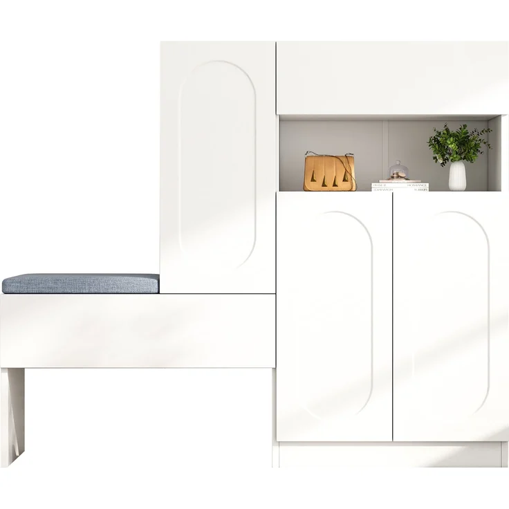 Weißer Schuhschrank mit Sitzbank und höhenverstellbaren Fächern 130 cm Moderner Schuhorganizer für Diele mit Soft Close Funktion Schuhregal Aufbewahrungsbank mit abnehmbarer Sitzauflage và Kippsicherung, 130cmx35cmx110cm, Weiß – Bild 7