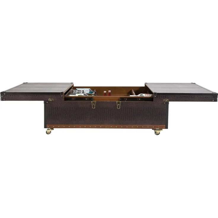 Kare Design Couchtisch Bar Colonial, 75167, großer, rustikaler Funktions-Truhentisch mit Rollen im Kolonialstil, ausziehbar, dunkelbraun (H/B/T) 37 x 120 x 75 cm