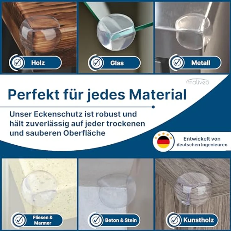 maliveo Premium Eckenschutz und Kantenschutz transparent aus Kunststoff - Geprüft - Rückstandslose Entfernung - Inklusive Ersatz - Stoßschutz für Baby und Kinder (12 Stück) – Bild 4