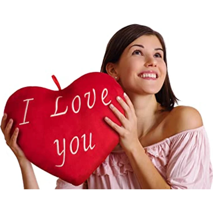 Deuba Herzkissen I Love You Liebe 26cm flauschig weich gestickter Schriftzug Plüschherz Plüschkissen Kissen Kuschelkissen – Bild 3