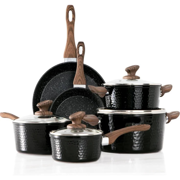 15-teilig Induktions Töpfe Set mit Granit Beschichtung Schwarz – Bild 1