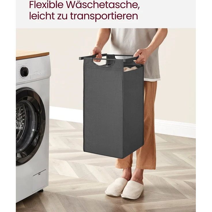 Vasagle Wäschekorb mit 3 Fächer, Metallrahmen Schwarz/Grau, 3x38 L / 92,5 x 33 x 72 cm – Bild 4