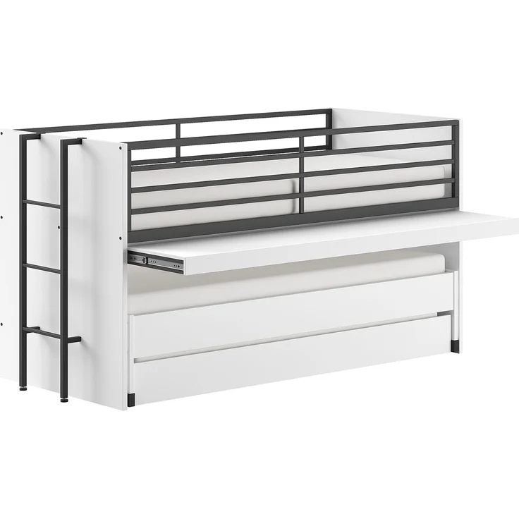 Halbhohes Bett SAM 90 x 200 cm Eiche Melamin Dekor Weiß Schwarz – Bild 6