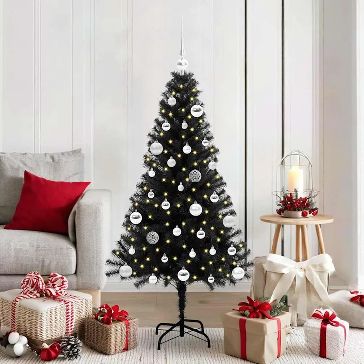vidaXL Weihnachtsbaum mit LED-Beleuchtung Schwarz 150 cm PVC und Stahl 3396470