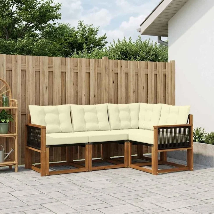 vidaXL Outdoor-Sofagarnitur 4 stk. 4-Sitzer Natur und Creme 3381918 – Bild 1