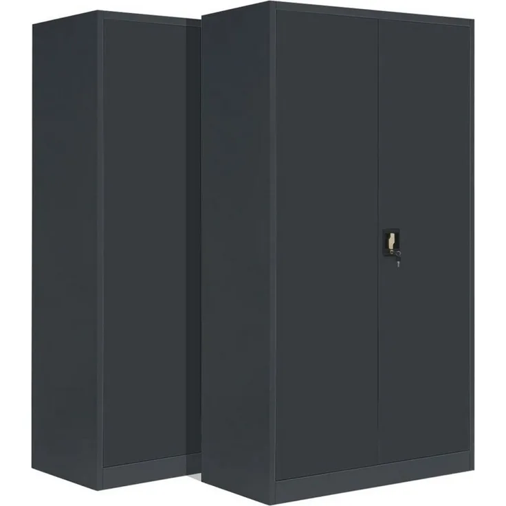 LagerZwei Aktenschrank Stahlschrank 195x100x50 cm (Packung, 2-St, 2er-Set) 3-fach verriegelt, 4 Böden, bis 60 Ordner, Flügeltüren 130°