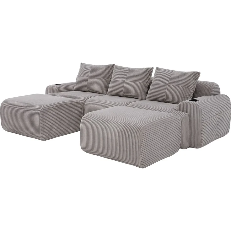 DESVIAE Sofa modular mit Getränkehalter und Seitentasche 268x80x174 cm Cord Hellgrau – Bild 8