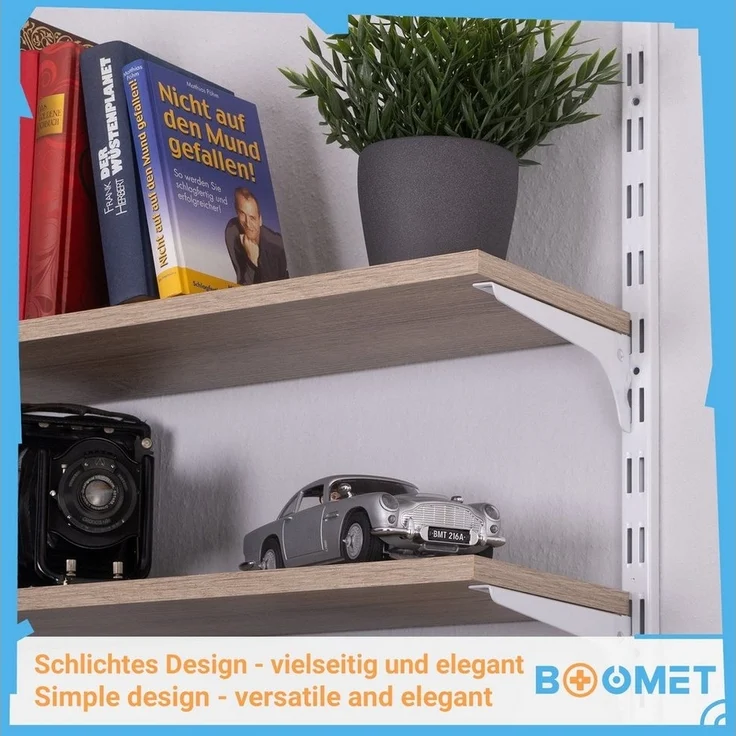 BOOMET Wandregalhalter Wandschienen für Regalsystem 2-reihig, 2-tlg, Weiß 50cm Regalschienen Wandregal Schiene – Bild 3