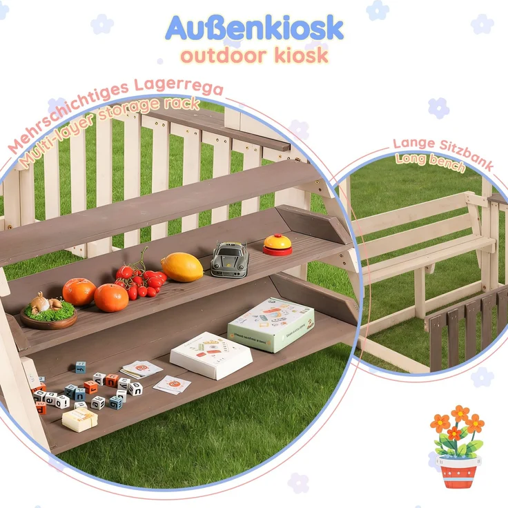 ZUBALIYA Geeignet für Kinder ab 3 Jahren, mit einem Mehrzweck-Pflanzen- und Spielzeugregal, 114.00 x 147.50 x 156.00 cm, fürs Kinderzimmer, Samt, Grau und Beige – Bild 7