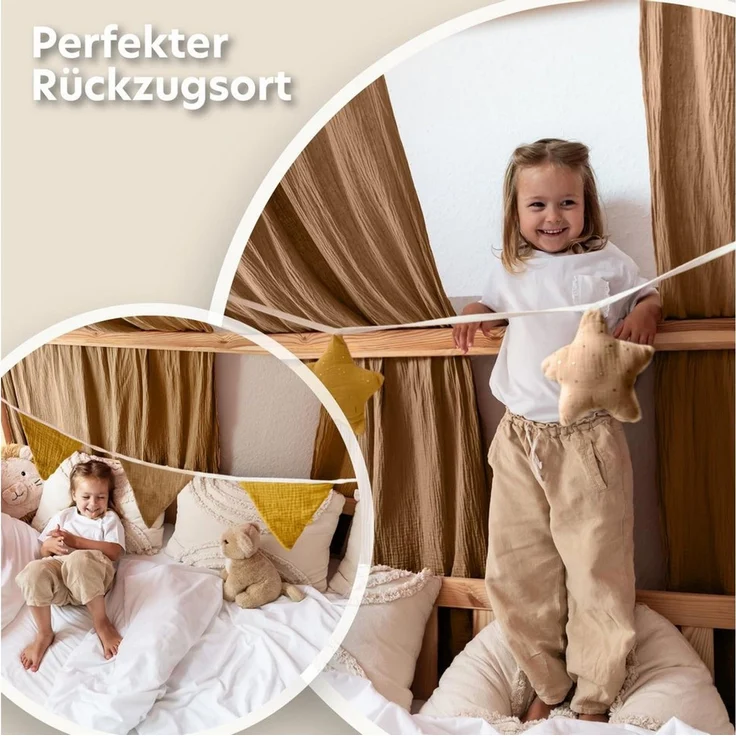 lilimaus Betthimmel Hausbett Himmel Gold aus Musselin - 2er-Set für Kinderbett (1-tlg), 2 Stoffbahnen mit feinen Goldapplikationen - schnell montiert – Bild 3