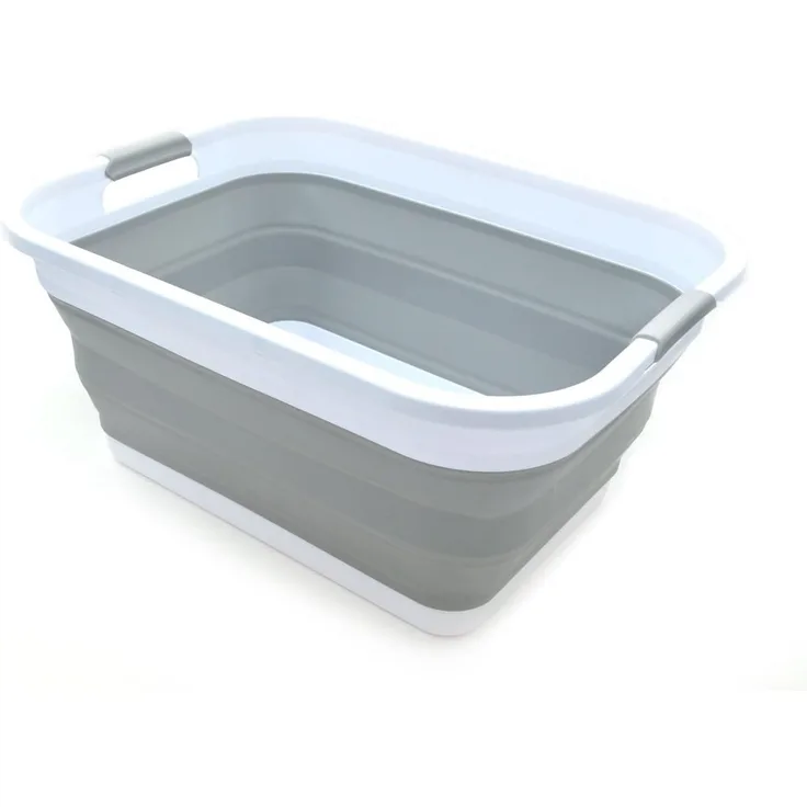 SAMMART Collapsible Plastic Laundry Basket - Foldable Pop Up Storage Container, Organizer - Portable Washing Tub - Space Saving Hamper, Basket (Grau)
