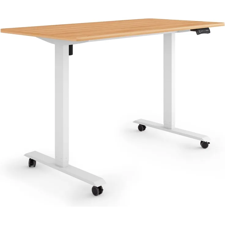 ESMART Germany ETX-121WM 140x70 cm Ahorn Dekor Ergonomischer Steh-Sitz-Schreibtisch auf Rollen Stufenlos elektrisch höhenverstellbar 78,5-128,5cm 3X Memory Aktivitätserinnerung Soft-Start/Stopp