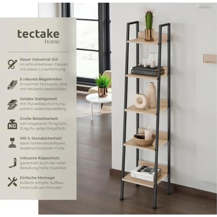 tectake Leiterregal Folkestone, Einzelstück 1-tlg, Industrial Style – Bild 4