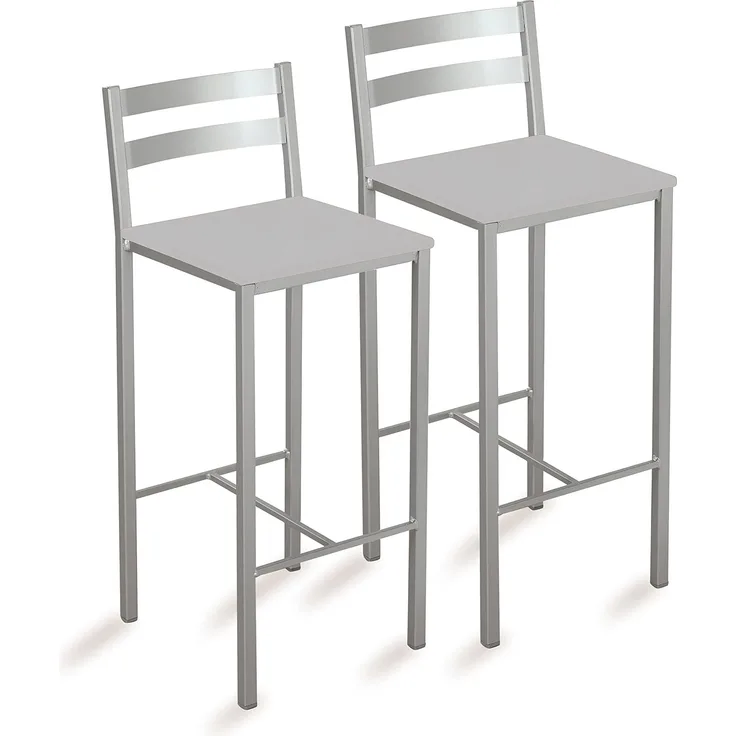 ASTIMESA Zwei hohe Küchenhocker mit horizontalen Streifen, Sitzfläche 60 cm, Kunstleder, Grau