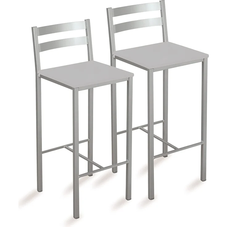 ASTIMESA Zwei hohe Küchenhocker mit horizontalen Streifen, Sitzfläche 60 cm, Kunstleder, Grau