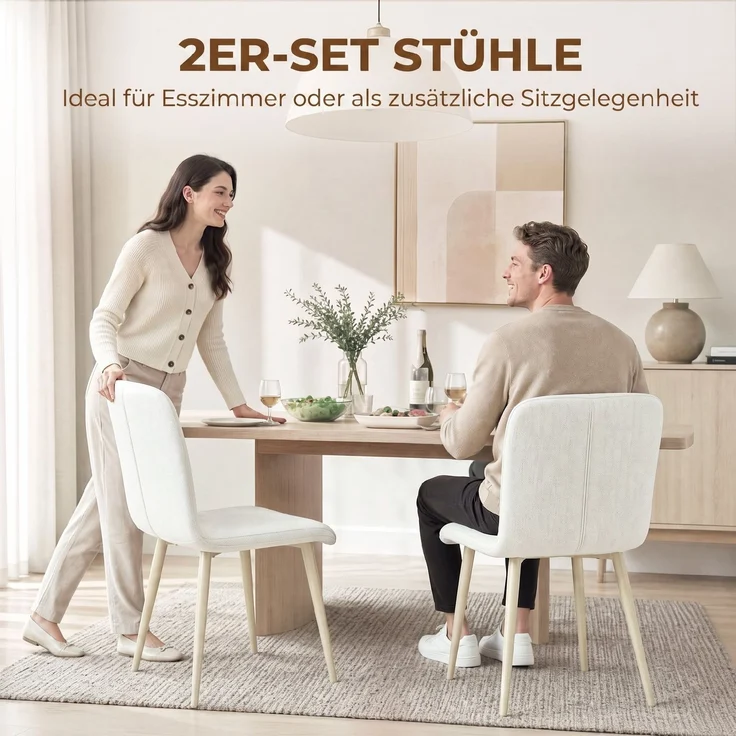 MELAYR, Esszimmerstühle 2er-Set, gepolsterte Küchenstühle in Leinenoptik mit leichten Beinen, 42 x 57 x 85 cm, Weiß – Bild 6