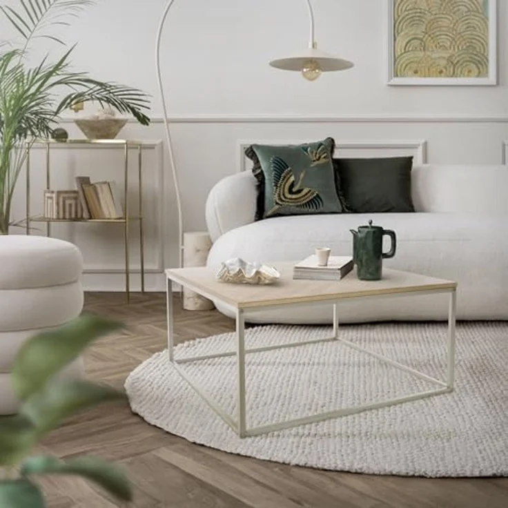 ML-DESIGN Couchtisch Wohnzimmertisch moderner Dekotisch Design Beistelltisch für Wohnräume, Sofatisch Fischgrätenmuster laminierte Spannplatte / Stahl, Eiche – Bild 2