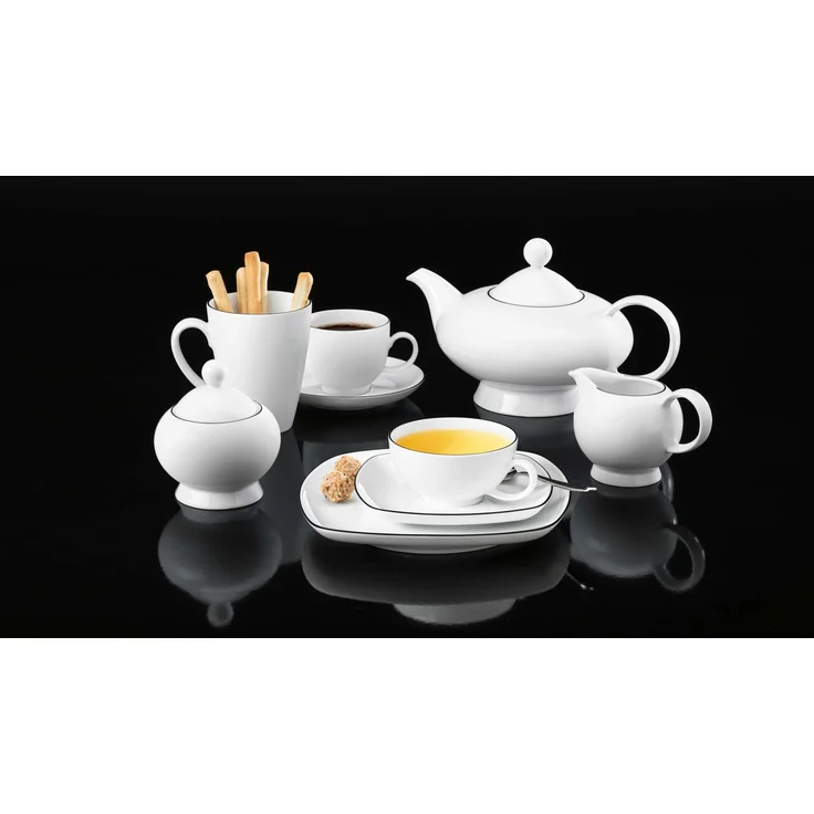Seltmann Weiden Lido Black Line Teetasse mit Untertasse 200 ml eckig 6er Set – Bild 2