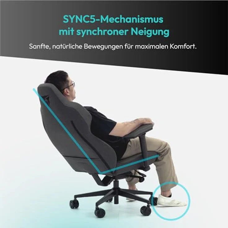 ThunderX3 CORE Smart Ergonomischer Gaming Stuhl mit hochwertigem Stoff, integrierter Synchronmechanik, gepolsterten 3D-Armlehnen, atmungsaktiven Materialien und Belastbarkeit bis 125 kg - Loft Dunkelgrau – Bild 3
