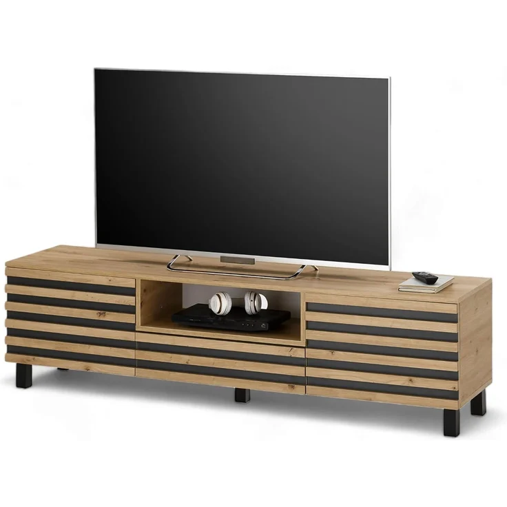 ANKARA TV-Lowboard in Artisan Eiche Optik, Schwarz - Moderner TV Schrank mit viel Stauraum für Ihr Wohnzimmer - 166 x 44 x 40 cm (B/H/T) – Bild 1