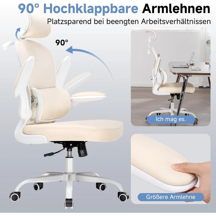 COMHOMA Bürostuhl Ergonomischer Schreibtischstuhl mit 3D Kopf- und Lendenwirbelstütze (Packung), verstellbare Kopfstütze und Armlehnen, Höhenverstellbar – Bild 3