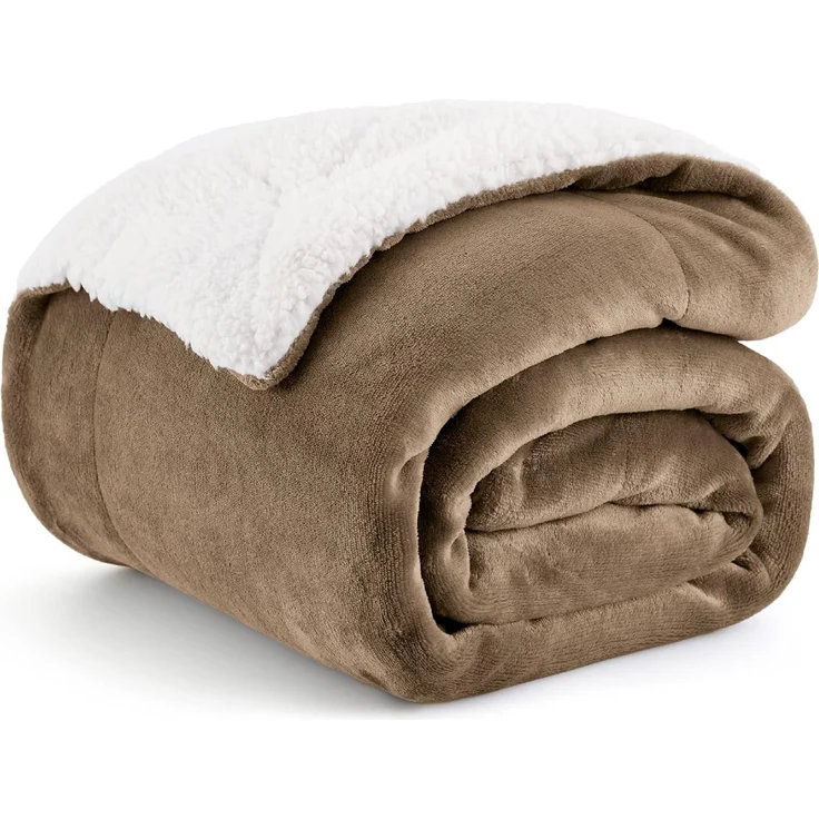 BEDSURE Decke Sofa Kuscheldecke Kamel - warm Sherpa Sofaüberwurf Decke, Dicke Sofadecke Couchdecke, 150x200 cm XL Flauschige Wohndecke für Couch – Bild 1