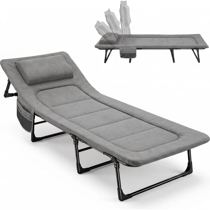 Sekey Feldbett Verstellbar Campingbett Klappbar Gästebett mit Matratze und Kissen, 193 x 70 x 29 cm, Grau – Bild 1
