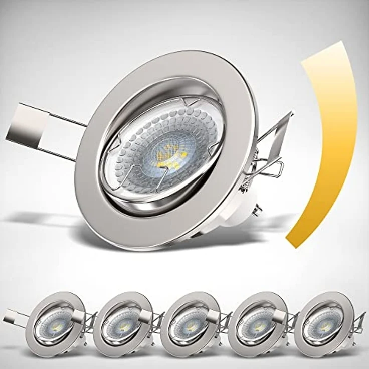 B.K.Licht LED Einbaustrahler 6er SET Einbauleuchten 86mm flach dimmbar Einbaumaß 68mm - 10-04-06-S, Dimmfunktion, LED wechselbar, Warmweiß, 3000K Einbauspots schwenkbar 5,5W 400lm GU10 Leuchtmittel matt-Nickel – Bild 2
