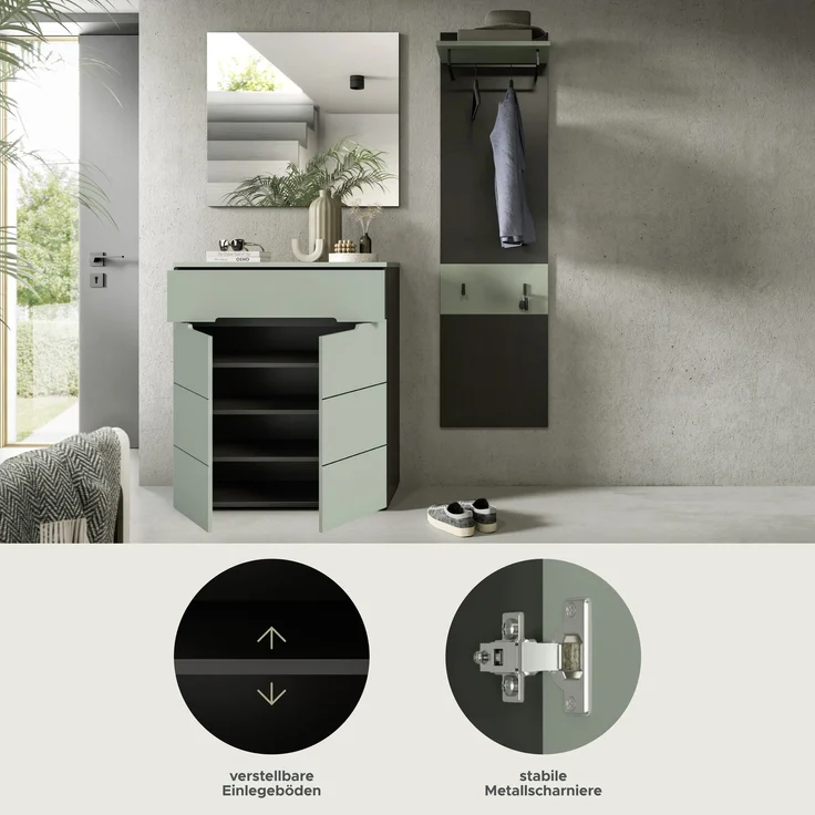 Garderobenkombination (B/H/T: 140x190x37 cm) in Smoke Green Nachbildung – Bild 7