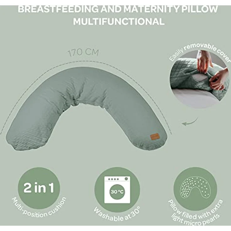 Beaba Stillkissen Big Flopsy, 170 cm, weicher Baumwollbezug, ideal für Schwangerschaft und Stillzeit – Bild 3