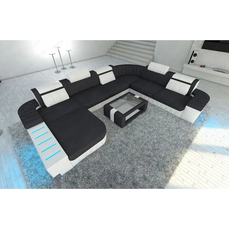 Mega Stoff-Wohnlandschaft Bellagio XXL mit LED - Mikrofaserstoff - Dunkelgrau-Weiß - Links – Bild 4